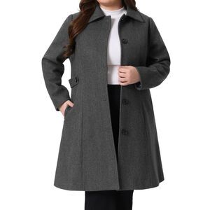 Plus Size Single Breasted Belted Winter Long Coat Dark Gray